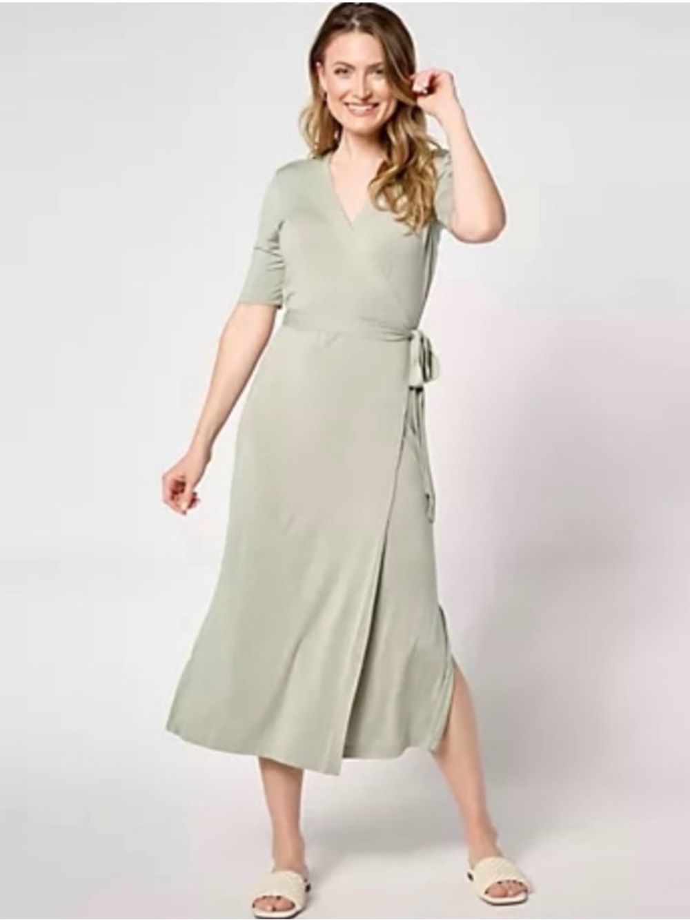 Barefoot Dreams Luxe Milk Jersey 3/4 Sleeve Wrap Dress Wave
